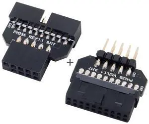 Vszerda 2 Pack USB 2.0 Front Panel Header 9/10Pin Male/Female to 19/20Pin Male/Female Mainboard Header Gender Changer Connector Adapter