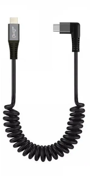 Vszerda USB C to C Coiled Cable USB 3.2 Type C 90 Degree Right Angled 20Gbps PD 100W 8K@60Hz Data Fast Charging Cable 6ft