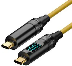 Vszerda USB C Digital Display Coiled Cable, USB C Male to Male 20Gbps 8K@60Hz Data Transfer PD 100W Fast Charging Power Meter Tester Cable Adapter 5.91FT/1.8M Vszerda USB C Digital Display Coiled Cable, USB C Male to Male 20Gbps 8K@60Hz Data Transfer PD 100W Fast Charging Power Meter Tester Cable Adapter 5.91FT/1.8M
