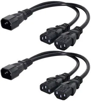 Vszerda 2 Pack IEC 320 C14 1 Male to 2 C13 Female Y Splitter Power Extension Cable Adapter for Monitor/Computer/PDU Chassis/Printer
