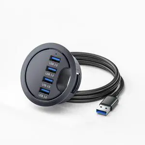 Vszerda USB 3.0 Flush Mount Desktop HUB,4 USB 3.0 Port HUB Grommet Hole 2.36"(60mm)