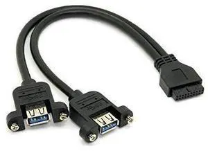 Vszerda USB 3.0 Dual Ports A Female Screw Mount Type to Motherboard 20pin Header Cable Black