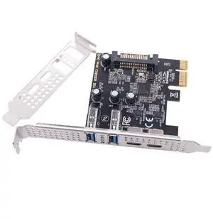Vszerda 4 Port PCI-E 1X to 2 USB 3.0/USB C HUB PCI Express Expansion Card Adapter with 80/120mm PCI-E Slot Bracket with Extra SATA Power