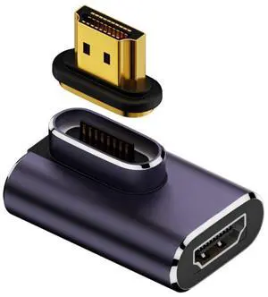 Vszerda HDMI 2.1 Magnetic Connector, HDMI Male to Female 90 Degree Left Angled 8K@60Hz 4K@120Hz 48Gbps High Speed Gold Plated Gender Change Adapter