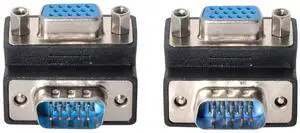 Vszerda 2 Pack VGA Connectors,VGA SVGA D-Sub HDB15Pin Male to Female 90 Degree Angled Gender Changer Video Graphics Array Connector Adapter for Monitor/Projector/Graphics