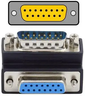 Vszerda DB15Pin Male to Female Extension Adapter DSUB RS232 15Pin D-subminiature Connector 90 Degree Down Angled
