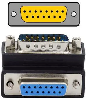 Vszerda DB15Pin Male to Female Extension Adapter DSUB RS232 15Pin D-subminiature Connector 90 Degree UP Angled