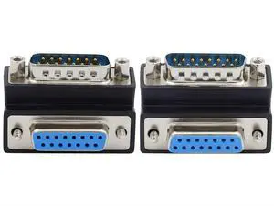 Vszerda 2 Pack DB15Pin Male to Female Extension Connector DSUB RS232 15Pin D-subminiature 90 Degree Angled Gender Changer Adapter