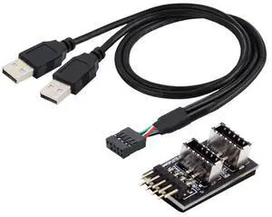 Vszerda USB 2.0 9Pin/10Pin 1 to 2 USB 2.0/USB 3.1 Type E Front Panel Socket Mainboard Header Extension Cable Adapter