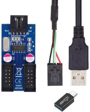 Vszerda USB 2.0 Front Panel Header 1 to 2 9Pin/10Pin HUB Mainboard Header Extension Adapter Splitter Cable with USB C Converter