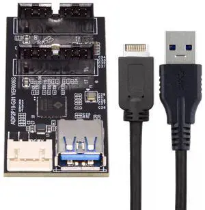 Vszerda USB 3.1 Type E 1 to 2 USB 3.0 19/20Pin HUB Port Multiplier PCBA Adapter with SATA Power Cable