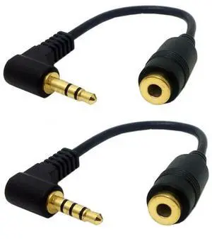 Vszerda 2 Pack Headphone/Audio Extension Cable,3/4 Pole 3.5mm Male to 3.5mm Female Audio Stereo Headphone 90 Degree Angled Extension Cable 10cm