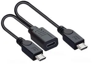 Vszerda USB C Splitter Multi Charging Cable,USB C 1 to 2 Micro USB Charge Extension Cable Supports Charging Two Devices at The Same Time 0.98FT/0.3M