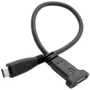 Vszerda USB C to C Cable USB 3.1 Type C Male to Female Data Extension Cable with Panel Mount Screw Hole 20cm