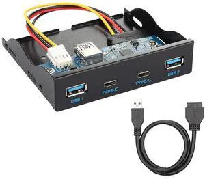Vszerda USB-C & USB 3.0 HUB 4 Ports Front Panel to Motherboard 20Pin Connector Cable for 3.5" Floppy Bay