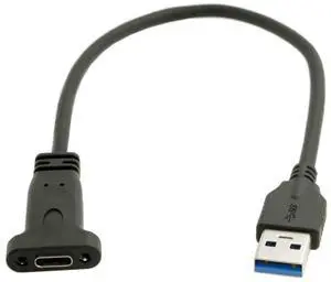 Vszerda USB C Cable,USB 3.0 Type A Male to Type C Female Data Cable 20cm with Panel Mount Screw Hole