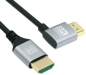 Vszerda HDMI 2.1 Cable,HDMI Male to Male 90 Degree Right Angled 8K@60Hz 4K@120Hz 48Gbps Ultra High-Speed Gold-Plated Cable 1.0M for TV, Monitor, Computer