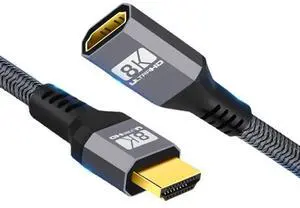 Vszerda HDMI 2.1 Cable HDMI UHD 8K 60hz 4K 120hz 48Gbs Male to Female Extension Cable with Audio 3D HDMI Cord 1.5M