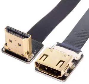Vszerda HDMI Male to Female FPC Flat Extension Cable for Camera HDTV Multicopter Aerial Photography 90 Degree UP Angled 0.2M