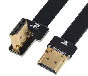 Vszerda HDMI Type A Male to Male HDTV FPC Flat Cable for FPV HDTV Multicopter Aerial Photography 90 Degree Left Angled 0.2M