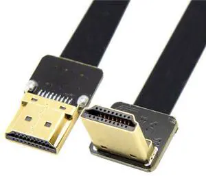 Vszerda 50cm FPV HDMI Type A Male to 90 Degree Down Angled HDMI Male HDTV FPC Flat Cable for Multicopter Aerial Photography