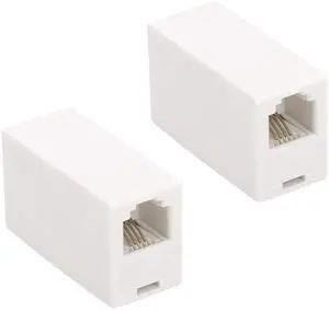 Vszerda RJ11 6P4C Inline Coupler, Modular Female to Female Straight Telephone Extension Cable Cord Coupler Adapter Jack White(2 Pack)
