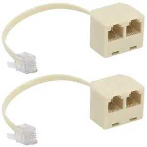 Vszerda Two Way Telephone Splitters, Male to 2 Female Converter Cable RJ11 6P4C Telephone Wall Adaptor and Separator for Landline (Yellow, 2 Pack)