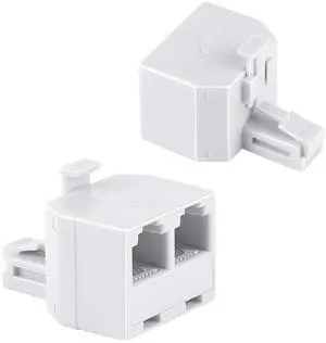 Vszerda RJ11 Duplex Wall Jack Adapter Dual Phone Line Splitter Wall Jack Plug 1 to 2 Modular Converter Adapter for Office Home Fax Model Cordless Phone System, White(2 Pack)
