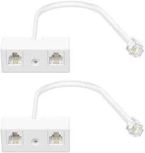 Vszerda Two Way Telephone Splitters, Male to 2 Female Converter Cable RJ11 6P4C Telephone Wall Adaptor and Separator for Landline (White, 2 Pack)