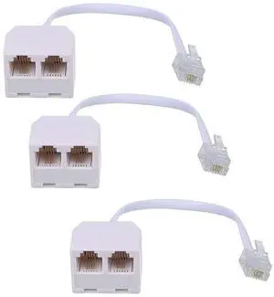 Phone Line Splitter RJ11 Male to Female Two Way Phone Line Splitter Converter RJ11 6P4C Plugs for Telephone, Fax Machine (3 Pack)