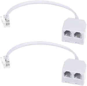 2 Pack Two Way Telephone Splitters RJ11 Male to Dual Female Cable 6P4C Phone Splitter for Landline Suitable for Telephone, Fax Machine, White