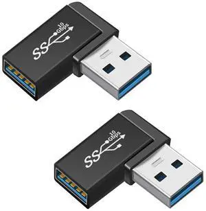 Vszerda 90 Degree Right Angle USB 3.0 Male to Female Expansion Adapter for Connecting Mobile Hard Disk, U Disk, Wireless Network Card, Camera, Mouse, Keyboard, etc. - Black 2pack