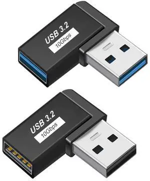 Vszerda 90 Degree Left and Right Angle USB 3.0 Male to Female Expansion Adapter,USB Extender Connector Adapter 2 Pack-Black