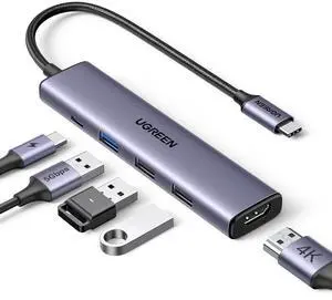 UGREEN Revodok 105 USB C Hub 5 in 1 Multiport Adapter 4K HDMI, 100W Power Delivery, 3 USB-A Data Ports, USB C Dongle for MacBook Pro/Air, iPad Pro, iMac, iPhone 15 Pro/Pro Max, XPS, Thinkpad