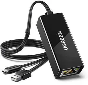 UGREEN Ethernet Adapter for Fire TV Stick, Micro USB to Ethernet Adapter with 3.3 ft Cable & Power Cord, Compatible for Fire Stick Basic/2nd/4k/Lite, Chromecast 1/2/3/Ultra/Audio, Plug & Play, 100Mbps