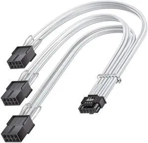 Vszerda 16pin GPU Cable to 3X 8 pin PCIe Extension -30cm PCI-e 5.0 (12+4) 12VHPWR Adapter Cable for GPU RTX 5080 5070 5070Ti 3090Ti 4070Ti 4080, 12V-2x6 Male to Female Sleeved Extender Cord (White)