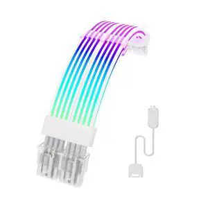 Vszerda 8 Pin RGB GPU Cable,2 x 8Pin (6+2) PCIE RGB PSU Cables 5V 3Pin ARGB Graphics Card Power Supply Extension - for PC Build,Four Sides Lighting Strips White Style
