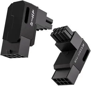 Vszerda Shield Series 8-Pin PCIe GPU Power Adapter,90-Degree Angled Connector, Aluminum Design for Graphics Cards  Reverse Type,Black-2 Pack