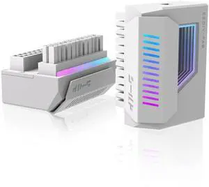 Vszerda Shield 24-Pin Angle Adapter with Infinity Mirror ARGB Light,ATX 24 Pin Power Connector, 5V 3pin ARGB Sync-180 Degree-White-1 Pack