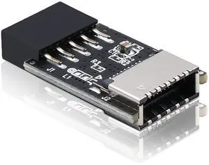 Vszerda USB2.0 Internal Header (9-Pin) to USB3.1/3.2 Type-C (20-Pin) A-Key Front Panel 180 Degrees Adapter, Extend USB Type E Ports to PCs Front Panel USB Ports