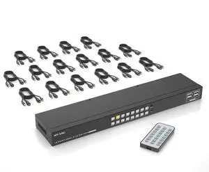 MT-VIKI 4K 16 Port KVM Switch HDMI, 4K@30Hz Rack Mount KVM Console w/16 Cables + 4 USB 2.0 Devices + IR Remote, Support EDID Storage, HDMI 1.4, HDCP 1.4 for 16 Computers/Servers, Fit 1U 19'' Rack