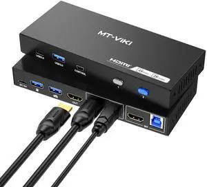 MT-VIKI USB 3.0 KVM Switch HDMI, (3 USB-A+ 1 USB-C), 4K@60Hz/2K@144Hz KVM Switcher, 2 Computers 1 Monitor KVM with 4 USB 3.0 Port