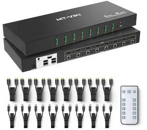 MT-Viki 4K@60Hz 8 Port KVM Switch HDMI w/3.5mm Audio, 1U Rack Mount KVM HDMI Switcher, Support Button/Hotkey/IR Remote Switch, 8 Pack Cables & Rack Ears Included