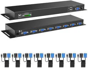 MT-VIKI 8 Port KVM Switch VGA +8 KVM Cables, Daisy Chain Component for VGA LCD KVM Console, Cascading up to 64 Devices, Support Keyboard hotkey & OSD Switching