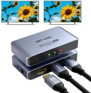 MT-VIKI 4K@120Hz HDMI Splitter 1 in 2 Out Aluminum HDMI Splitter 2.1, 8K@60Hz Duplicate/Mirror, 40Gbps, HDCP2.3, EDID (Non-bidirectional) MT-VIKI 4K@120Hz HDMI Splitter 1 in 2 Out Aluminum HDMI Splitter 2.1, 8K@60Hz Duplicate/Mirror, 40Gbps, HDCP2.3, EDID (Non-bidirectional)
