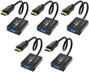 MT-VIKI HDMI to VGA Adapter, Gold-Plated HDMI Converter Male to Female, Compatible for Computer, Desktop, Laptop, Monitor, Projector, HDTV, Chromebook, Raspberry Pi, Roku, Xbox (5 Pack)