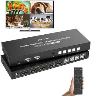MT-VIKI 4K Quad HDMI KVM Multiviewer Switch 4 Port w/PIP POP Mouse-Borderless Multi-viewer, with 3.5mm Audio