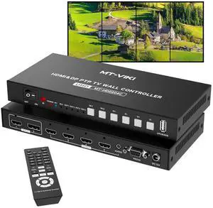 MT-VIKI 4K@60Hz HDMI+DP Video Wall Controller 2X2, Support 90°/ 180° /270° Rotate, Support Resolution UP to 4K@60Hz for 2X2 Mode, 8K@60Hz for 1X4 Mode (2 Input 4 Output)