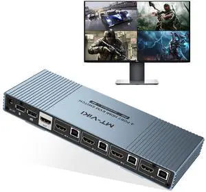 MT-VIKI 4K Quad HDMI KVM Multiviewer 4x1 w/PIP POP, Support ONE Set of Keyboard/Mouse/Monitor Control 4 PCs, 4K@30Hz Support Hotkey/Button Seamless Switching
