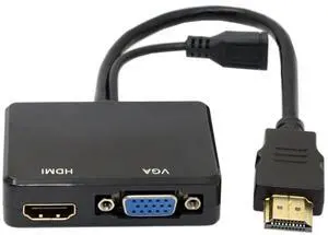Vszerda HDMI to VGA & HDMI Female Splitter with Audio Video Cable Converter Adapter for HDTV PC Monitor